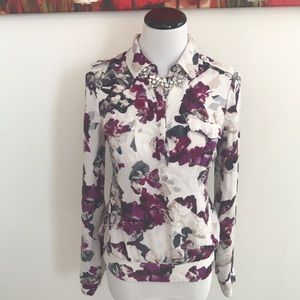 Floral Silk White House Black Market Blouse
